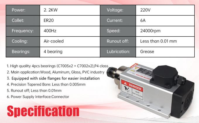 2.2kw ER20 CNC Spindle Motor Kit с воздушным охлаждением для машин с ЧПУ 0